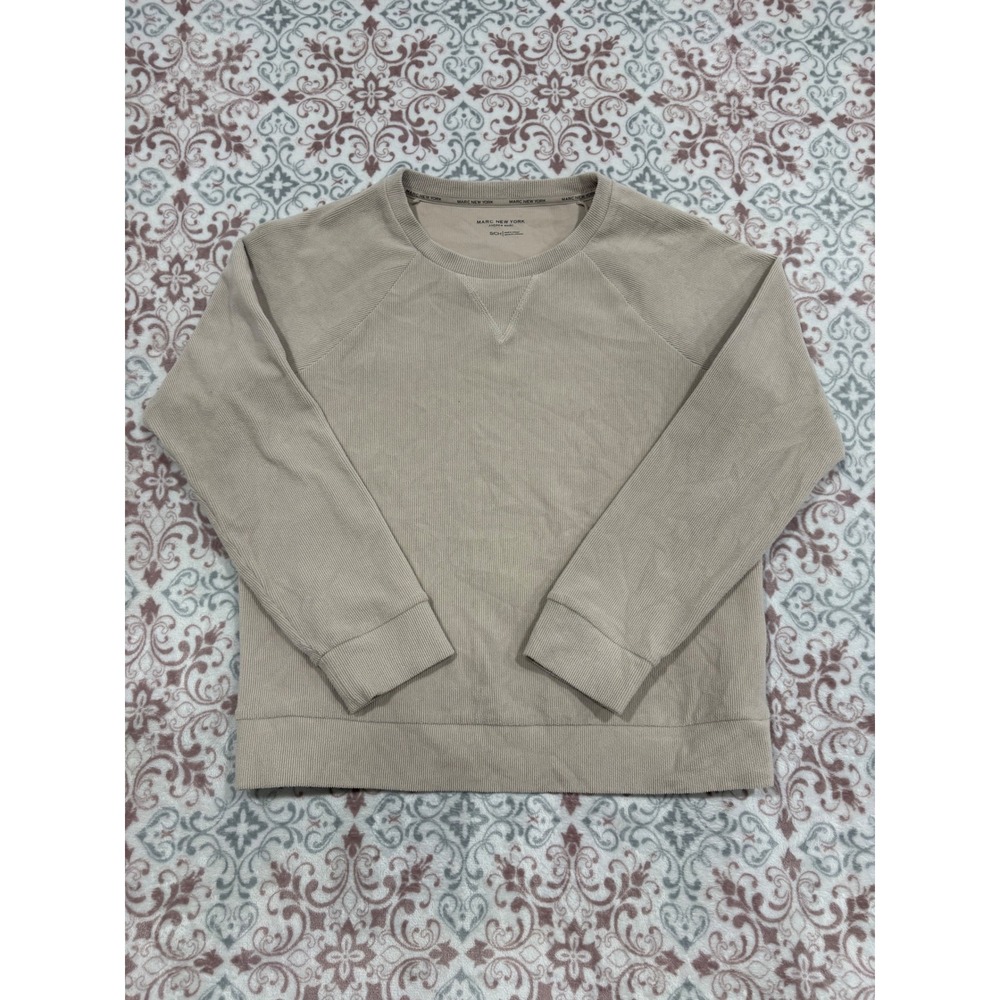 Marc New York Andrew Marc Mens Beige Ribbed Knit Crewneck Sweatshirt Small